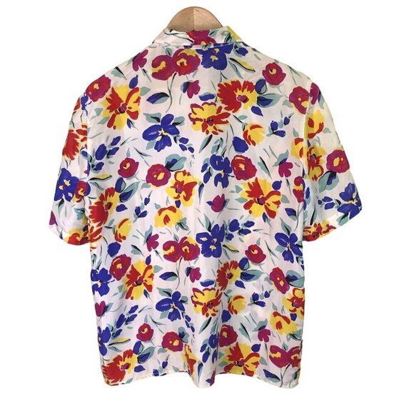Vintage Ann Tjian for Kenar Shirt Women's M Floral 100% Silk Button-up Colorful - Picture 2 of 7